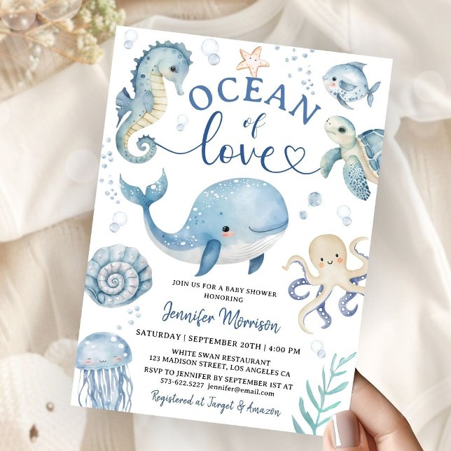 Ocean Of Love Boy Whale Baby Shower Invitation Boy (Creator Uploaded)