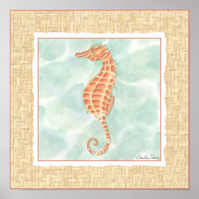 Ocean Orange Seahorse Poster (Front)
