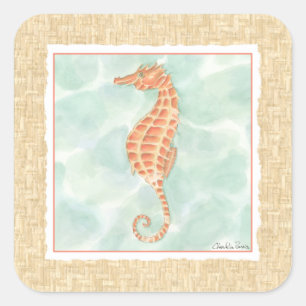 Ocean Orange Seahorse Square Sticker