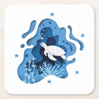 Ocean paper cut art square paper coaster