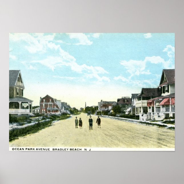 Ocean Park Ave, Bradley Beach, NJ Vintage Poster (Front)