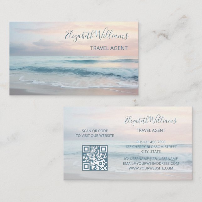 Ocean Pastel Colours  | QR Code Business Card (Front/Back)