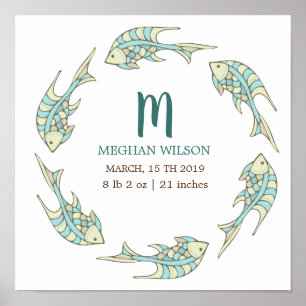 Ocean Pastel   Personalised Baby Birth Poster