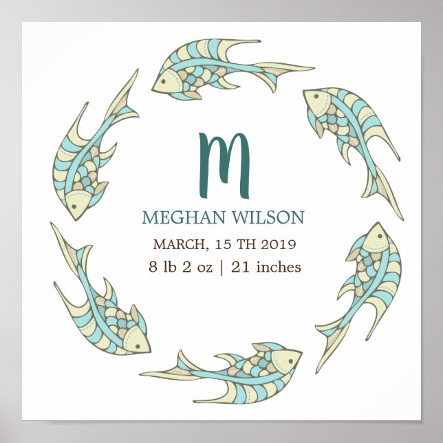 Ocean Pastel | Personalised Baby Birth Poster (Front)