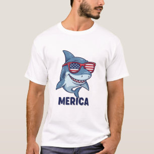 Ocean Patriot 'Merica Shark Fun Nautical Flag Art T-Shirt