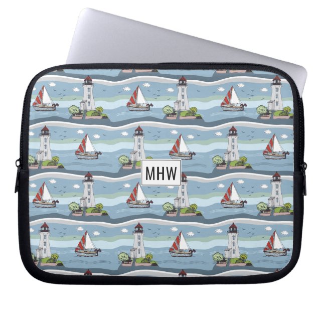 Ocean Pattern custom monogram laptop sleeves (Front)