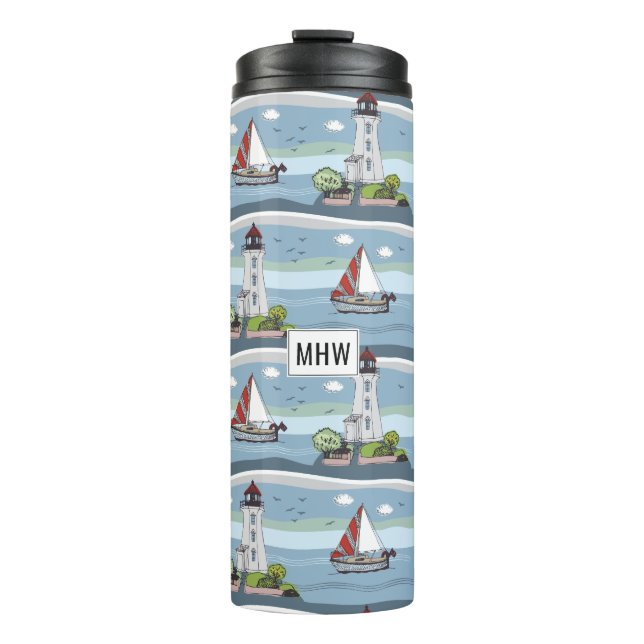 Ocean Pattern custom monogram tumbler (Front)