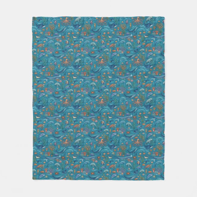 Ocean Pattern Fleece Blanket (Front)