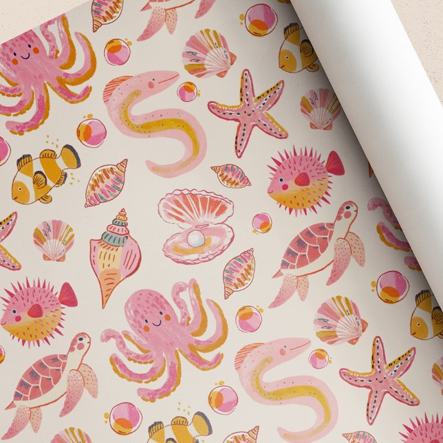 Ocean Pearl Sea Creatures Birthday Baby Shower Wrapping Paper (Creator Uploaded)