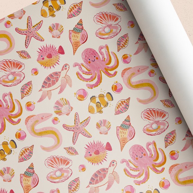 Ocean Pearl Sea Creatures Birthday Baby Shower Wrapping Paper (Creator Uploaded)