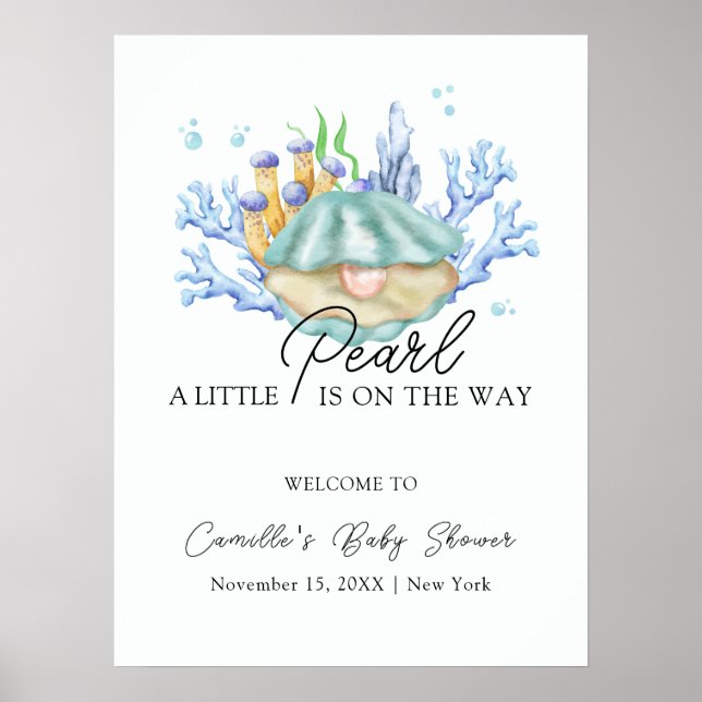 Ocean Pearl Under The Sea Baby Shower Welcome Poster (Front)