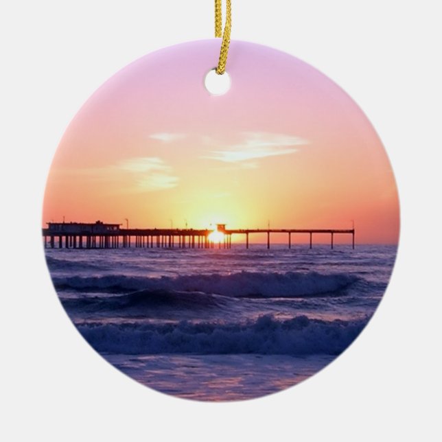 Ocean Pier at Sunset Ceramic Tree Decoration (Front)