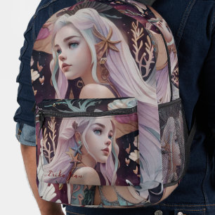 Ocean Pink Burgundy Watercolor Mermaid Backpack