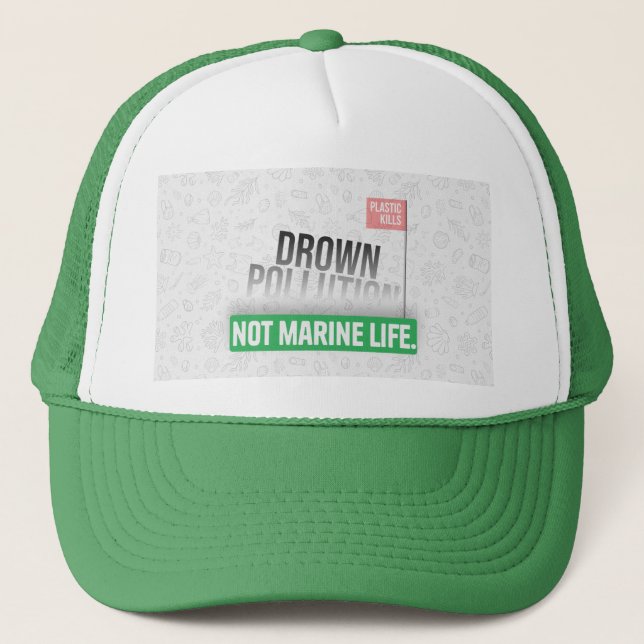 Ocean Plastic Pollution Awareness Typography  Trucker Hat (Front)