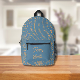 Ocean Print Backpack – Hand-Drawn Waves & Coral