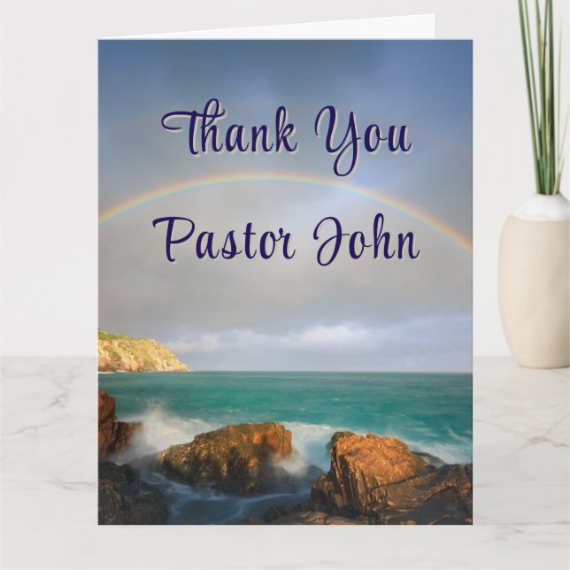 Ocean Rainbow Pastor Appreciation Thank You Card (Front)