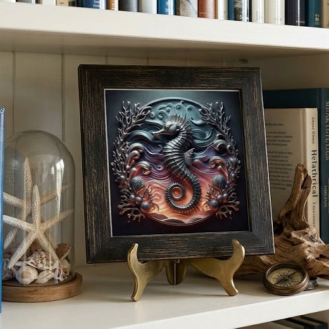 Ocean Reef & 3D Seahorse Faux Metal  Ceramic Tile (Creator Uploaded)