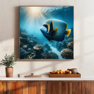 Ocean reef Emperor angelfish colourful bathroom Poster
