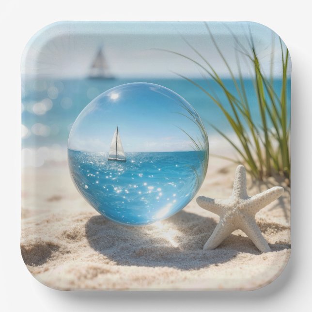 Ocean Reflection in a Lens Ball Paper Plate (Front)