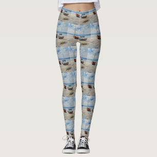 "Ocean Retreat". A Colourful Serene Boat Seascape Leggings