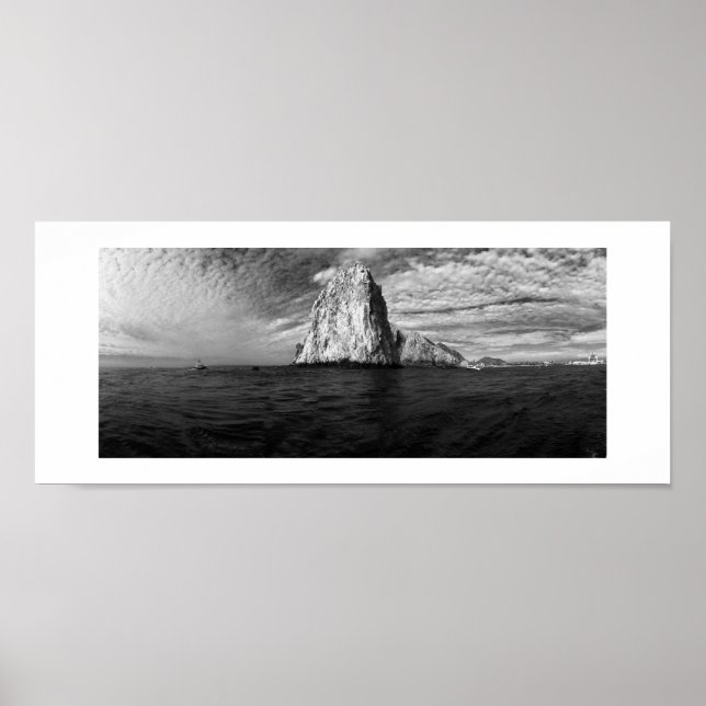 Ocean Rocks Panoramic Black and White Photography Poster (Front)