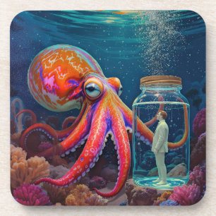 "Ocean’s Silent Captive" – Octopus Portrait Coaster