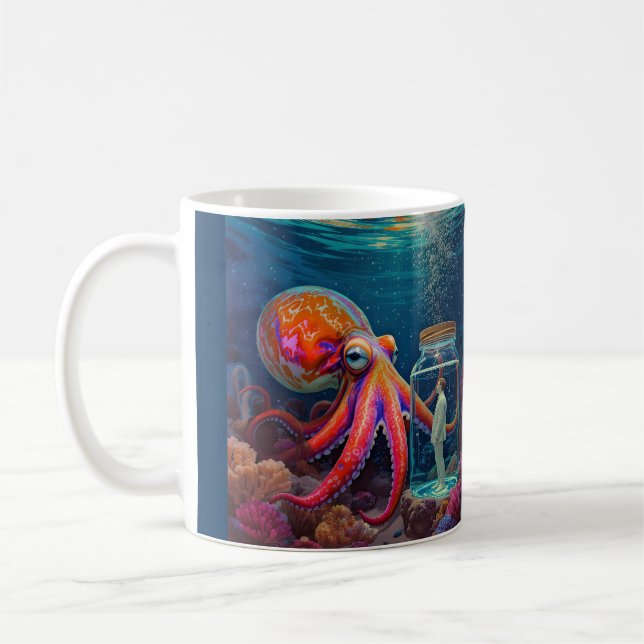 "Ocean’s Silent Captive" – Octopus Portrait Coffee Mug (Left)