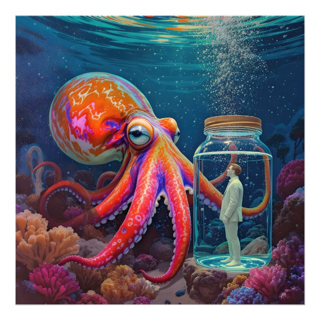 "Ocean’s Silent Captive" – Octopus Portrait Photo Print (Front)