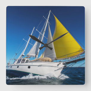 Ocean Sailing In A Yacht Square Wall Clock