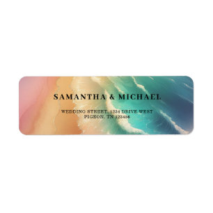 Ocean Sand Beach Sunset Watercolor Wedding Return Address Label