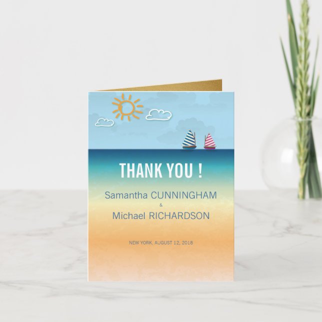 Ocean Sand Beach Theme Wedding Thank You Card (Front)