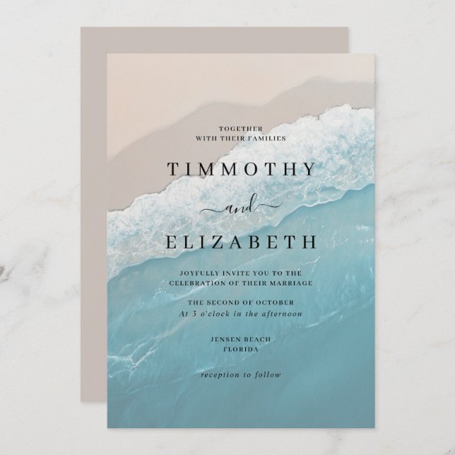 Ocean Sand Beach Wedding Invitation (Front/Back)