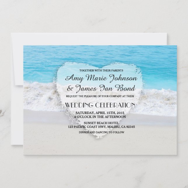Ocean sand heart beach wedding invitations beach1 (Front)