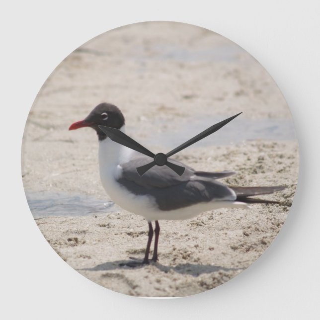 Ocean Sand Seagull Bird Beach Photo Large Clock (Front)