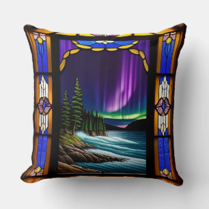 Ocean Scene and Colourful Aurora Display Cushion