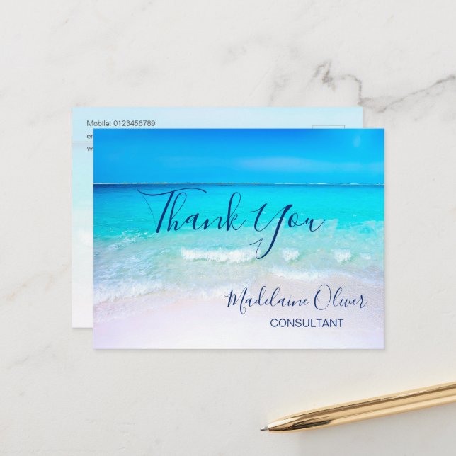 Ocean Scene Summer Beach Blue Thank You    Postcard (Front/Back In Situ)