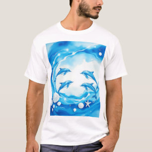 Ocean Scene with Dolphins in Watercolor T-Shirt