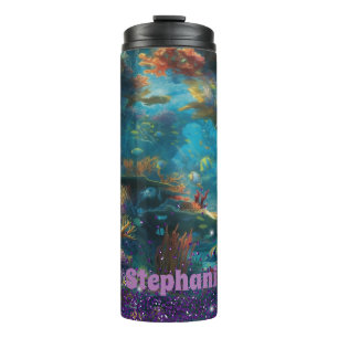 Ocean Scene with Purple Glitter Thermal Tumbler
