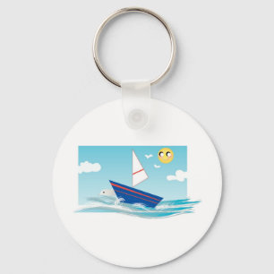 Ocean Scene with Sailboat Key Ring