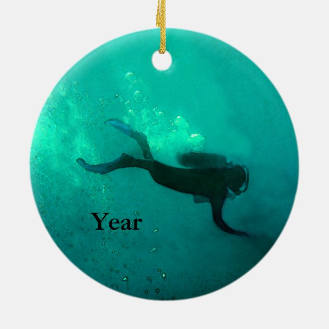 Ocean Scuba Diver Ceramic Ornament (Back)