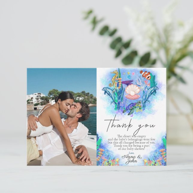 Ocean Sea Animals Baby Shower Thank You Card (Standing Front)