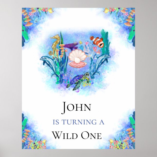 Ocean Sea Animals Birthday  Poster (Front)