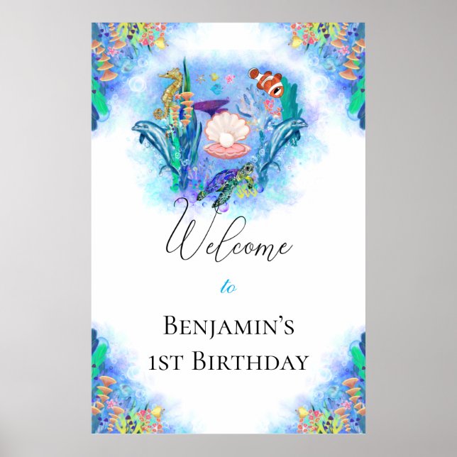Ocean Sea Animals Colourful Birthday Baby Poster (Front)