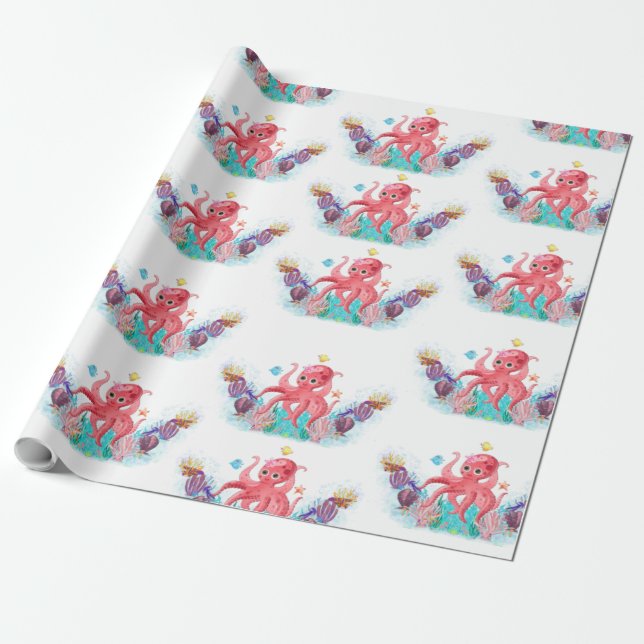 Ocean Sea baby Octopus fawn Wrapping Paper (Unrolled)