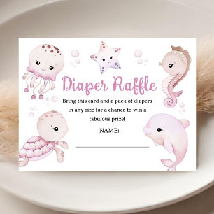 Ocean Sea Baby Shower Girl Pink Diaper Raffle Enclosure Card