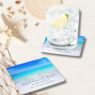 Ocean Sea Beach Blue Aqua Coastal Family Square Paper Coaster