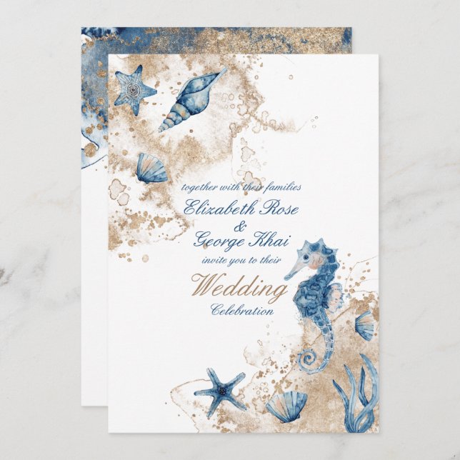 Ocean Sea Beach Seahorse Nautical Wedding Invitation (Front/Back)