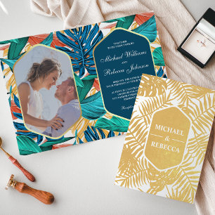 Ocean Sea Blue Gold Foil Tropical Wedding Invite