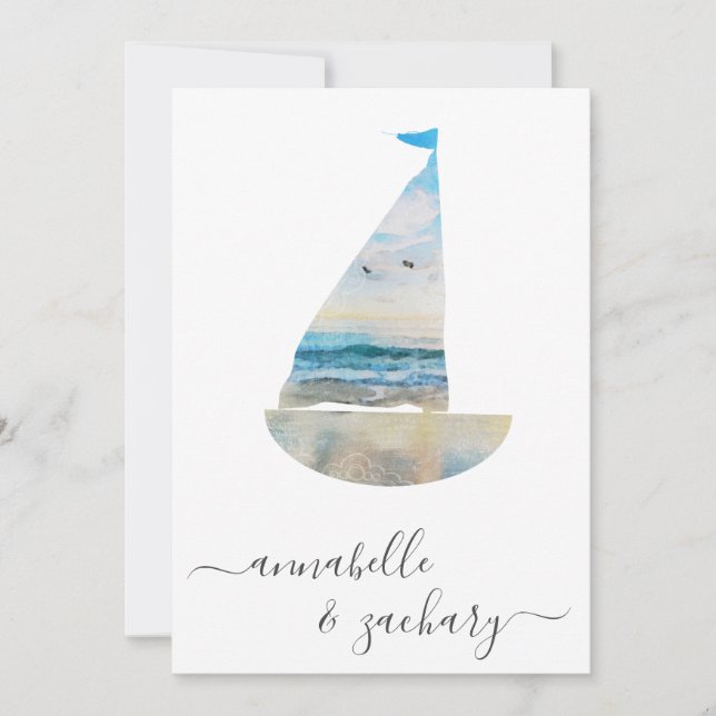 *~* Ocean Sea BOAT RSVP - Beach QR AR7 Wedding  In Invitation (Front)