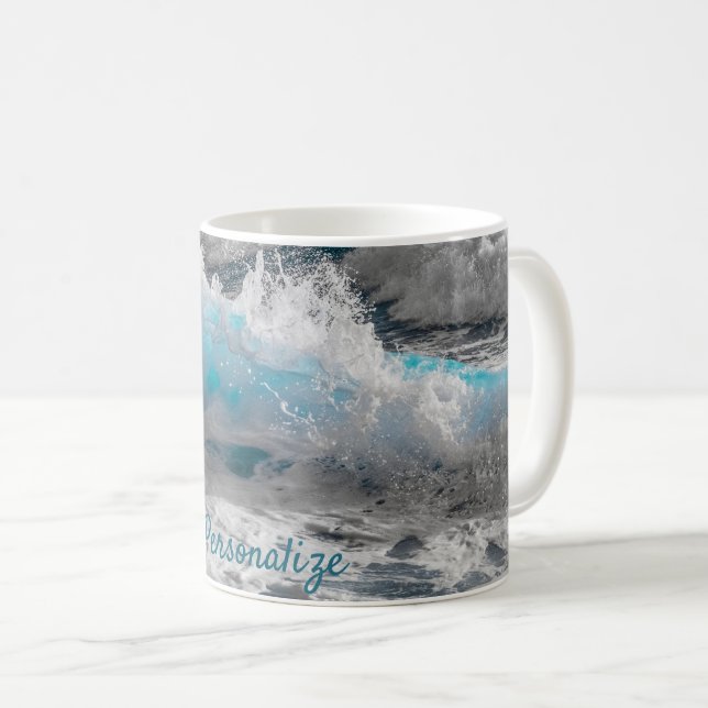 Ocean Sea Crashing Waves Crest Personalise Coffee Mug (Front Right)
